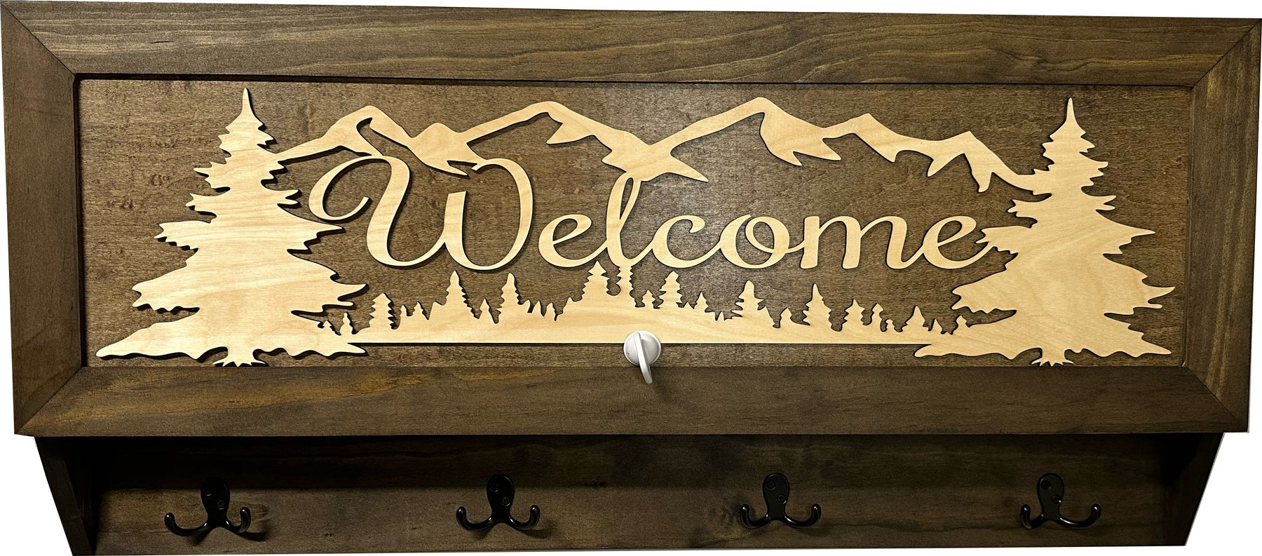 Mountain Scene Welcome Concealment Decor - Handcrafted Wooden Gun Cabinets - Gun Shelf Hidden Storage for Rifles, Shotguns, & Handguns - Quick Access Hidden Wall Safe