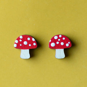 Mushroom Stud Earrings hand painted on lightweight wood by LE CHIC MIAMI