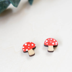 Additional view of Mushroom Stud Earrings hand painted on lightweight wood by LE CHIC MIAMI