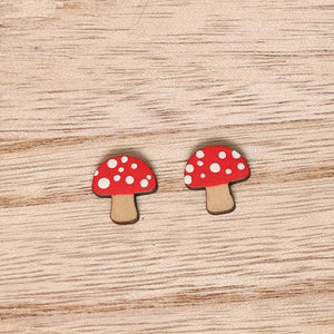 Additional view of Mushroom Stud Earrings hand painted on lightweight wood by LE CHIC MIAMI
