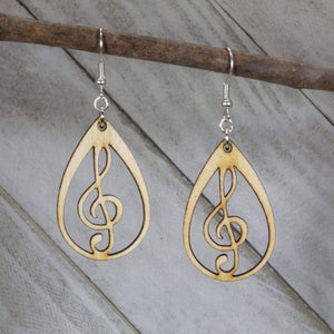 Music Heart Earrings Wooden | Treble Clef Jewelry