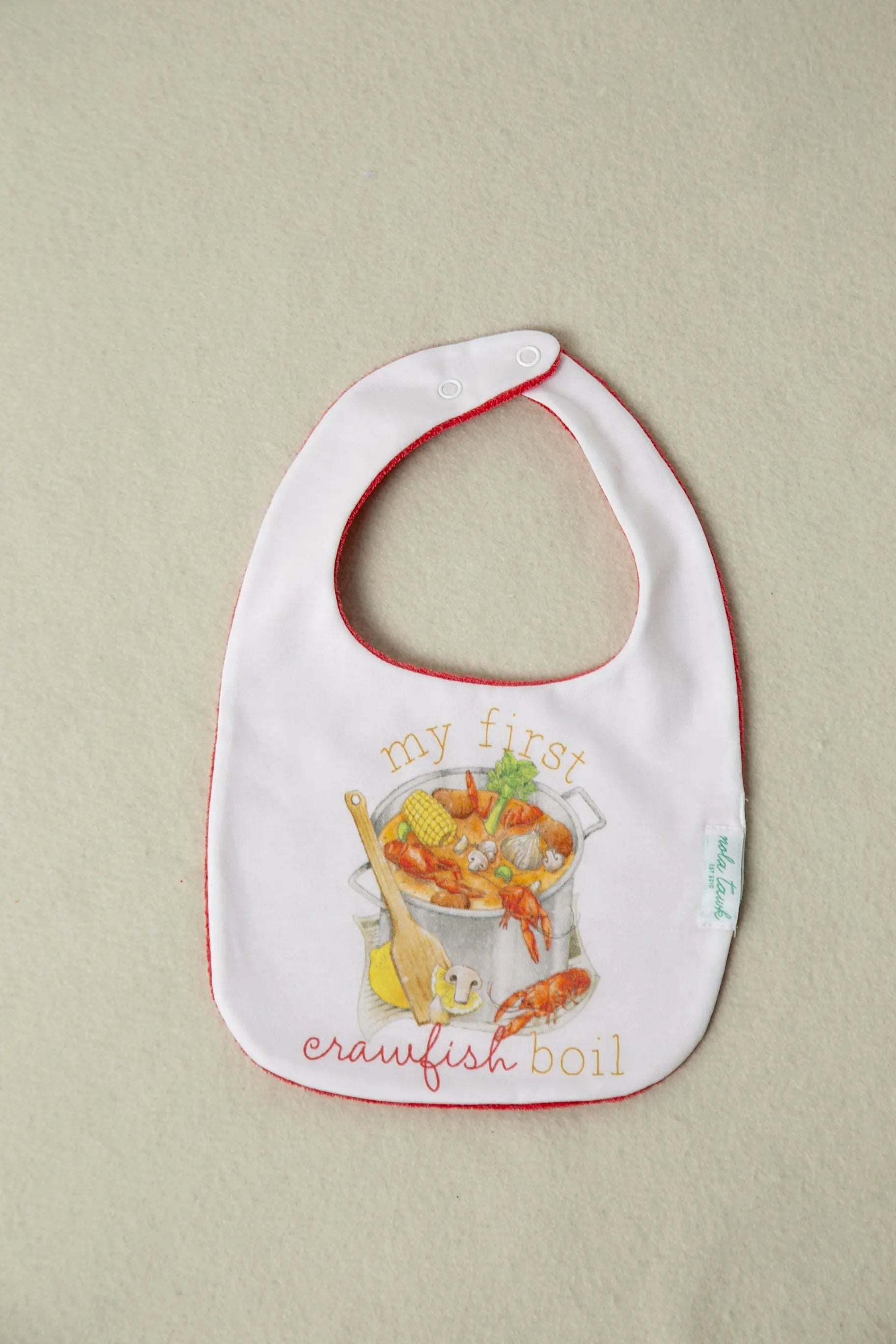 My First Crawfish Boil Organic Cotton Baby Bib by Nola Tawk, natural skincare main product photo