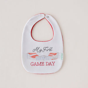 My First Game Day - Arkansas Organic Cotton Baby Bib by Nola Tawk, children's boutique clothing main product photo