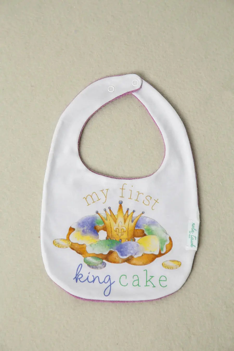 My First King Cake Organic Cotton Baby Bib by Nola Tawk, children's boutique clothing main product photo