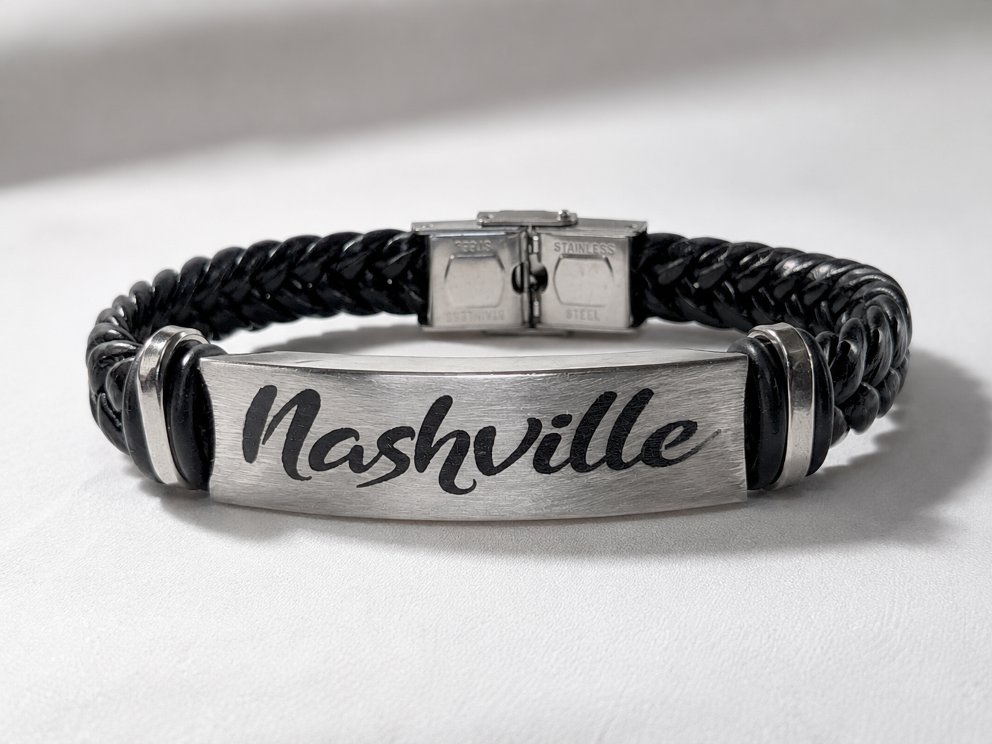 Bracelet with 'Nashville' engraving on a white background