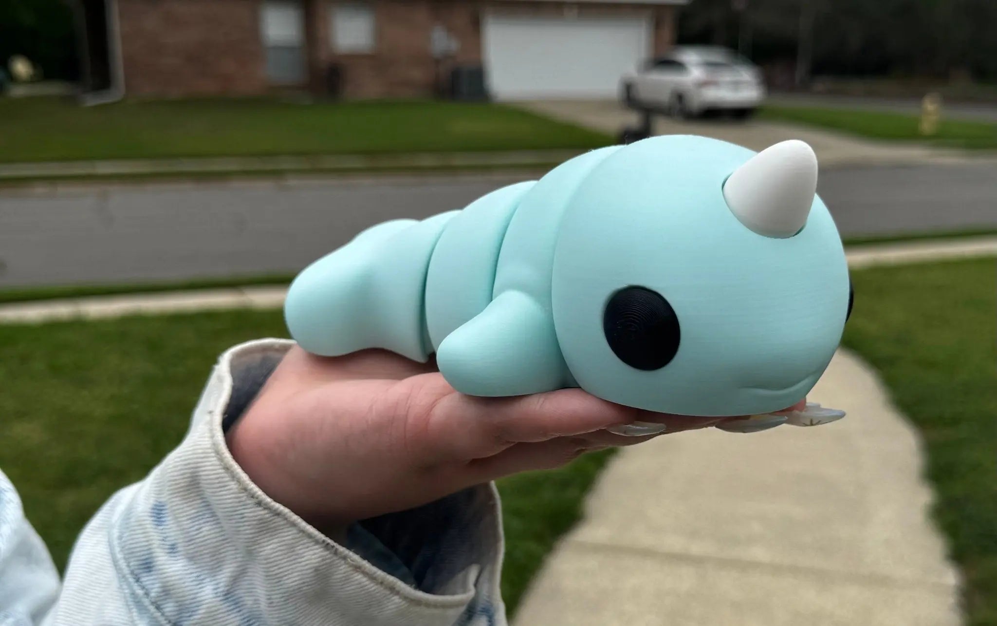3D Printed Narwhal Fidget Toy - Light Blue Flexible Sensory Toy for ADHD/Anxiety Relief