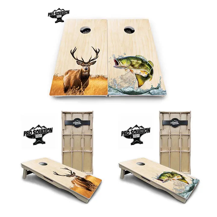 Natural Deer & Fish Cornhole Boards - Pro Solution Elite Series Cornhole Solutions