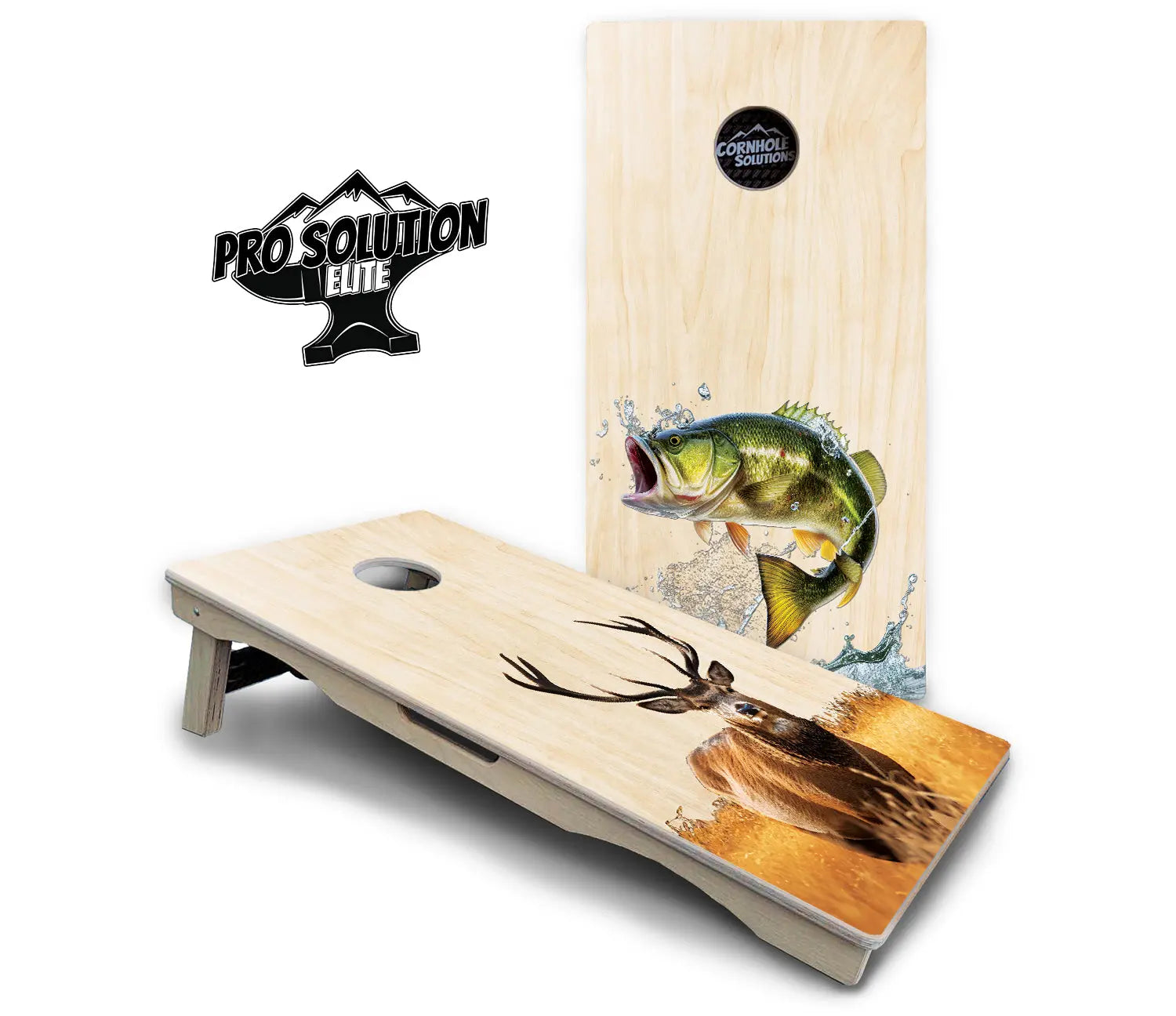 Natural Deer & Fish Cornhole Boards - Pro Solution Elite Series Cornhole Solutions