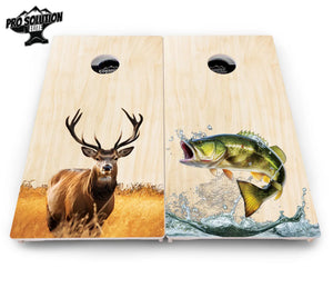 Natural Deer & Fish Cornhole Boards - Pro Solution Elite Series Cornhole Solutions