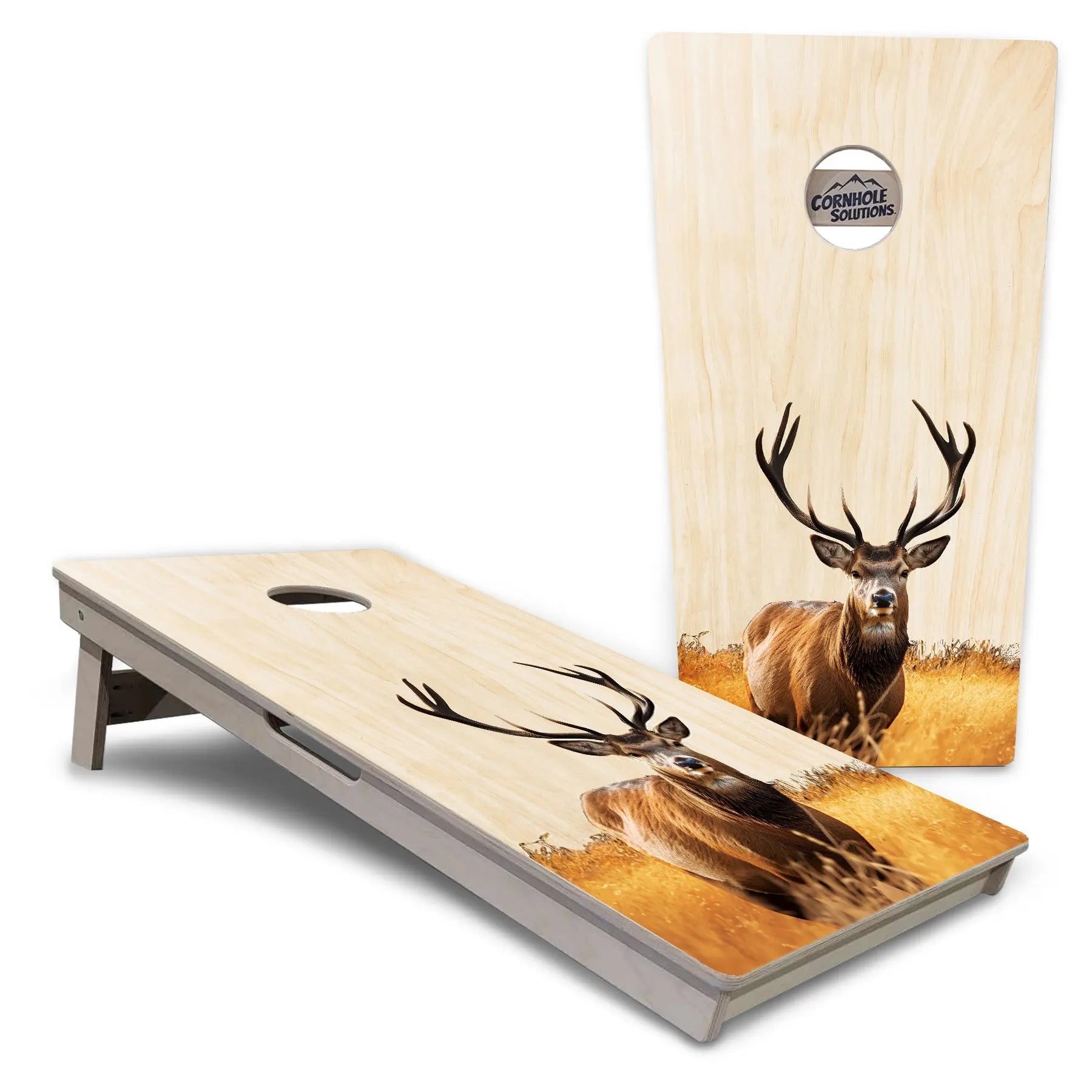 Natural Deer & Fish Cornhole Boards - Professional Tournament Series Cornhole Solutions