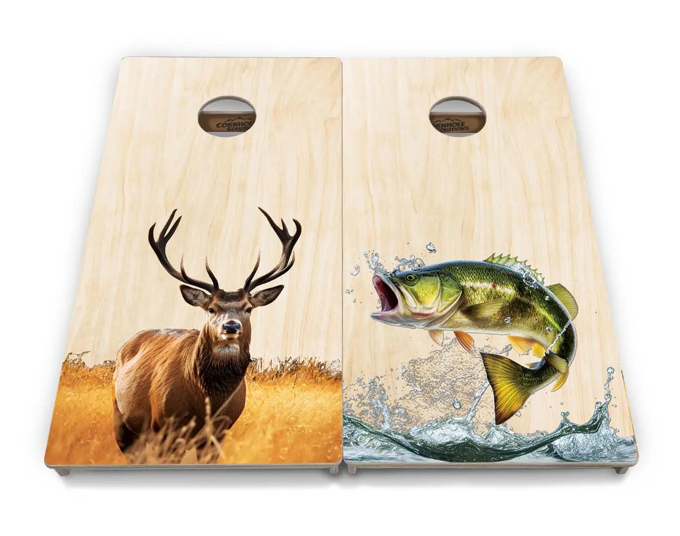 Natural Deer & Fish Cornhole Boards - Professional Tournament Series Cornhole Solutions