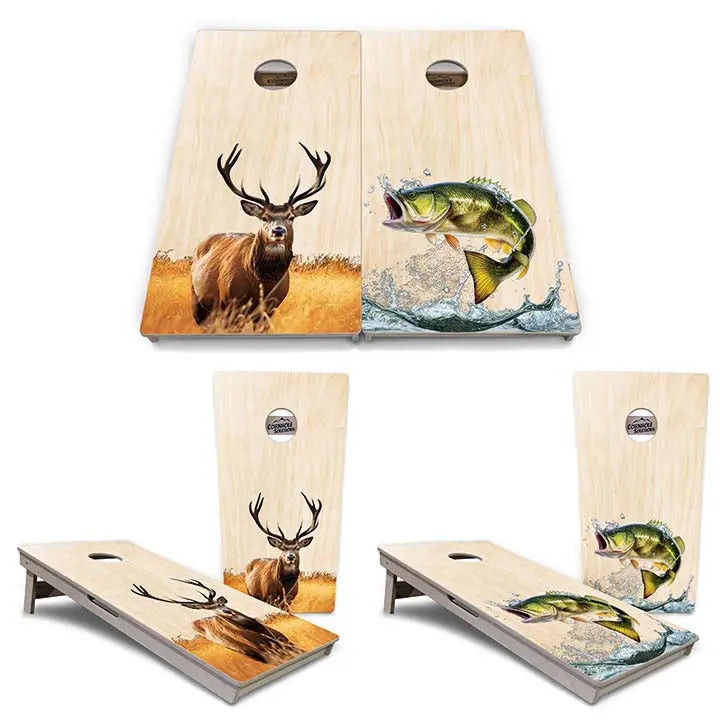 Natural Deer & Fish Cornhole Boards - Professional Tournament Series Cornhole Solutions