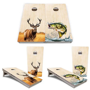 Natural Deer & Fish Cornhole Boards - Professional Tournament Series Cornhole Solutions
