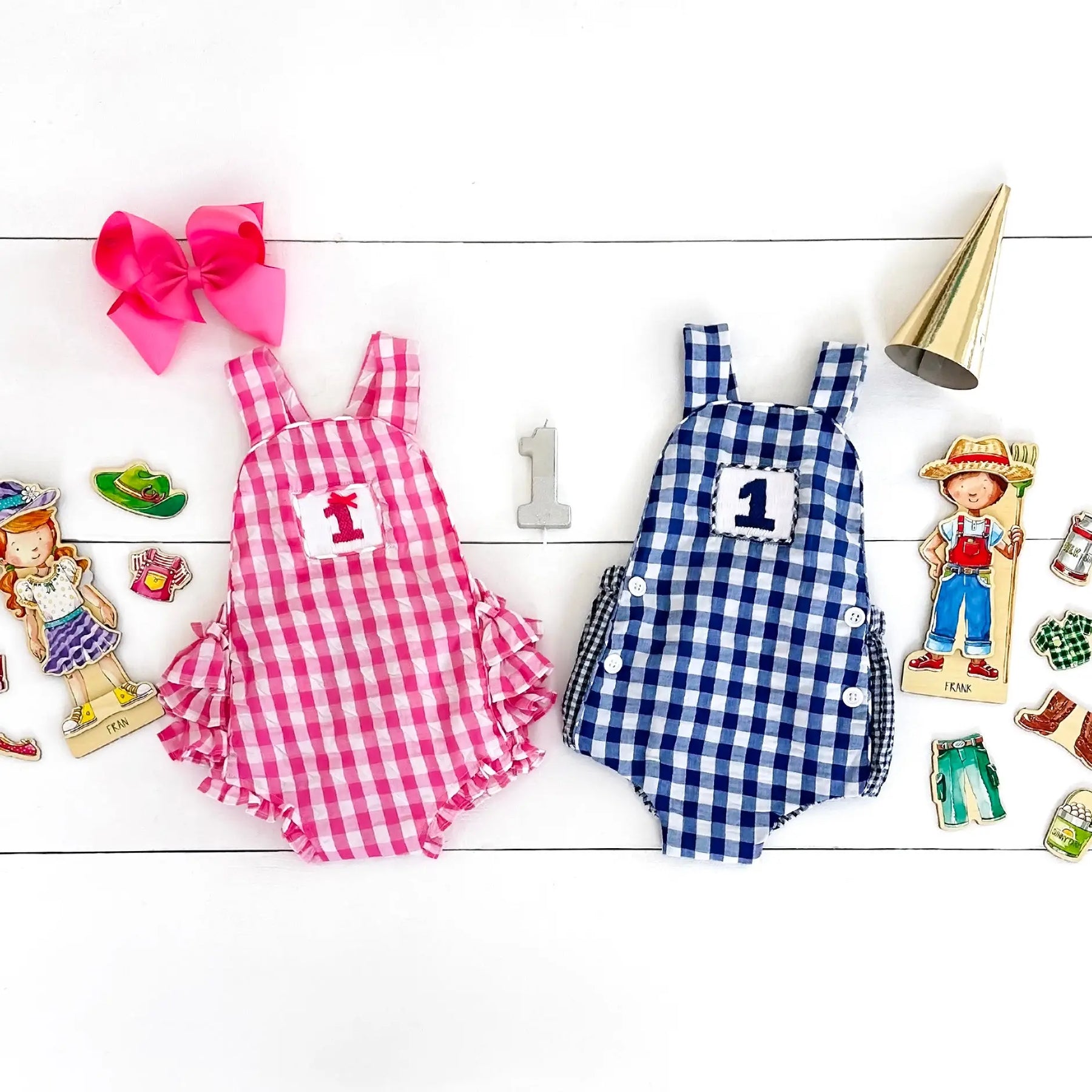 Navy Blue Smocked First Birthday Sunsuit by Seven Lantern Lane, children's boutique clothing detail photo 10