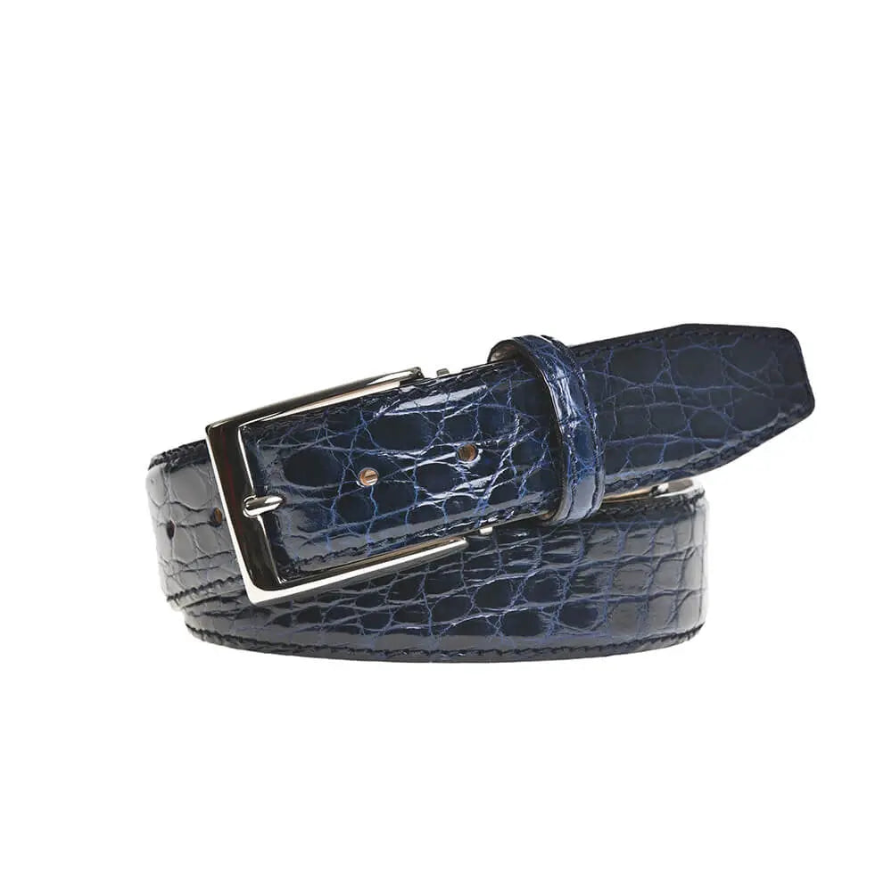 Navy Caiman Crocodile Leather Belt by Roger Ximenez: Bespoke Belts and Leather Accessories, handmade leather goods main product photo