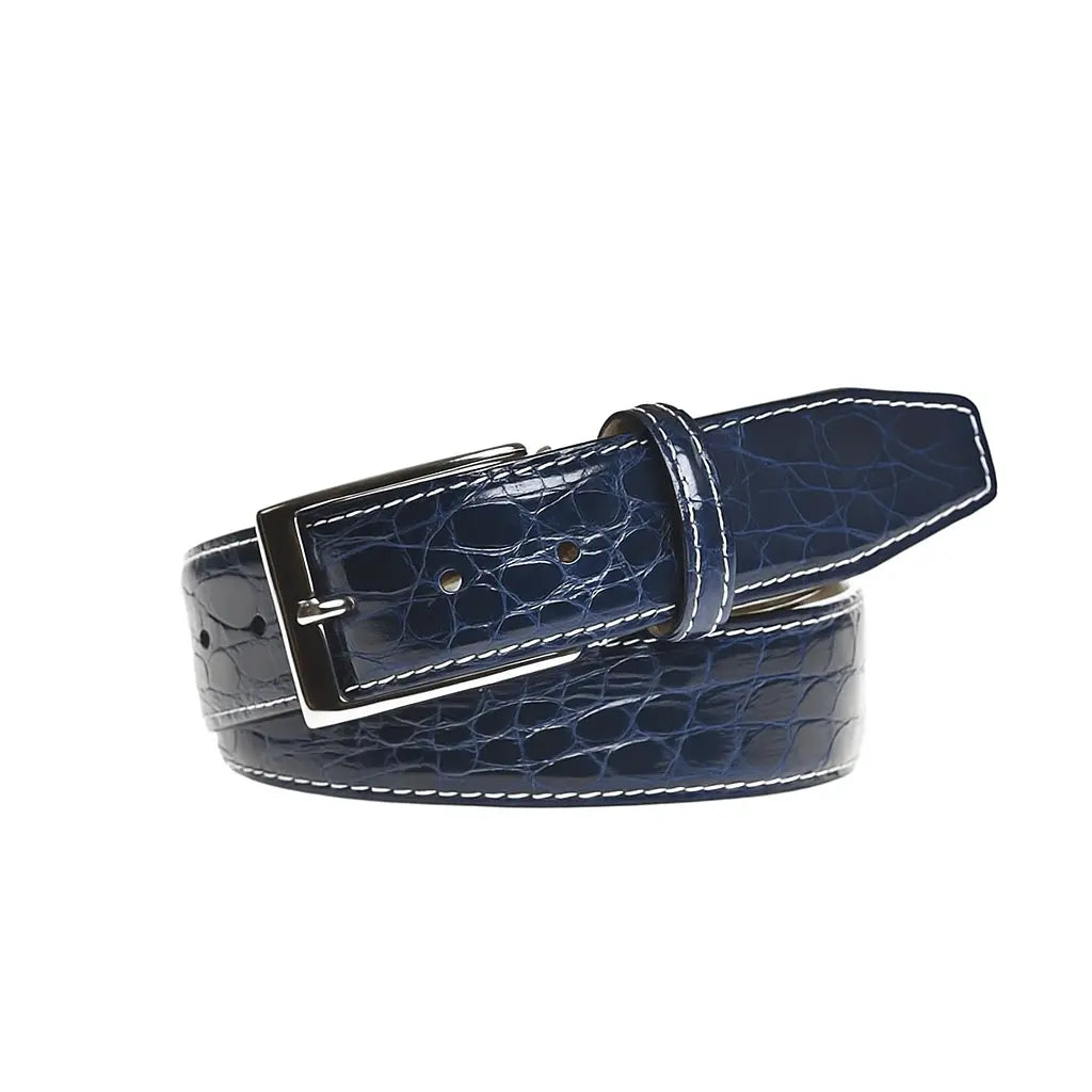Navy Caiman Crocodile Leather Belt by Roger Ximenez: Bespoke Belts and Leather Accessories, handmade leather goods detail photo 2