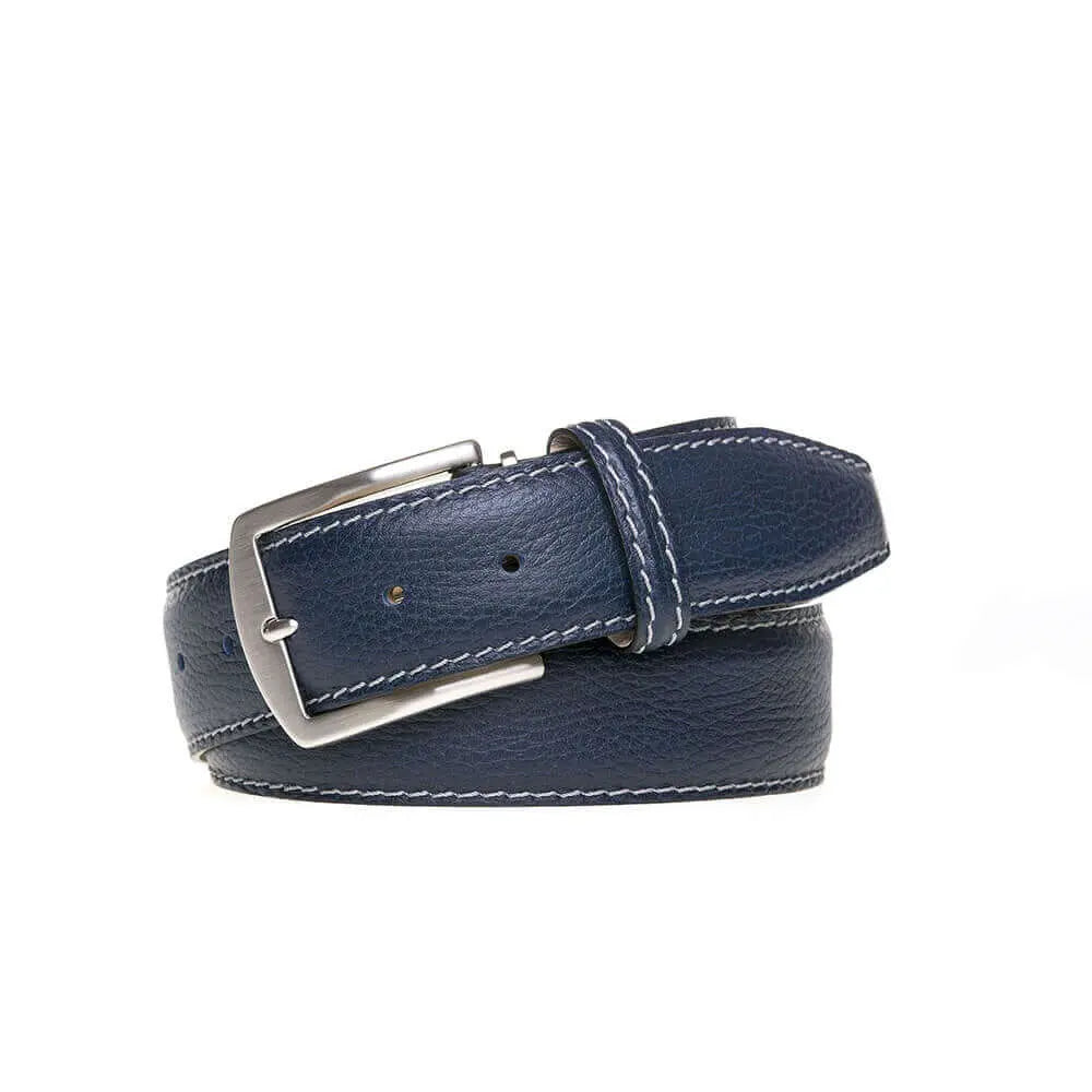 Navy Italian Pebble Grain Belt by Roger Ximenez: Bespoke Belts and Leather Accessories, handmade leather goods main product photo