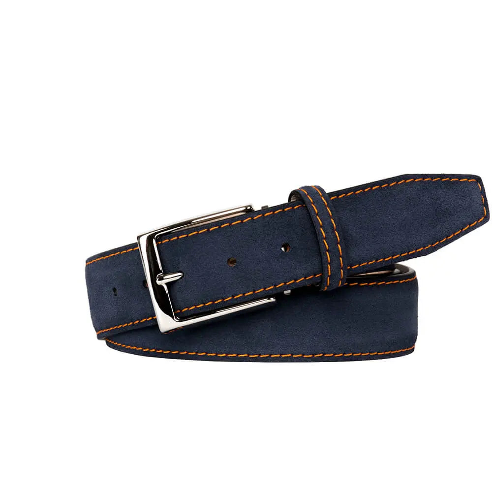 Navy Suede Leather Belt by Roger Ximenez: Bespoke Belts and Leather Accessories, handmade leather goods main product photo