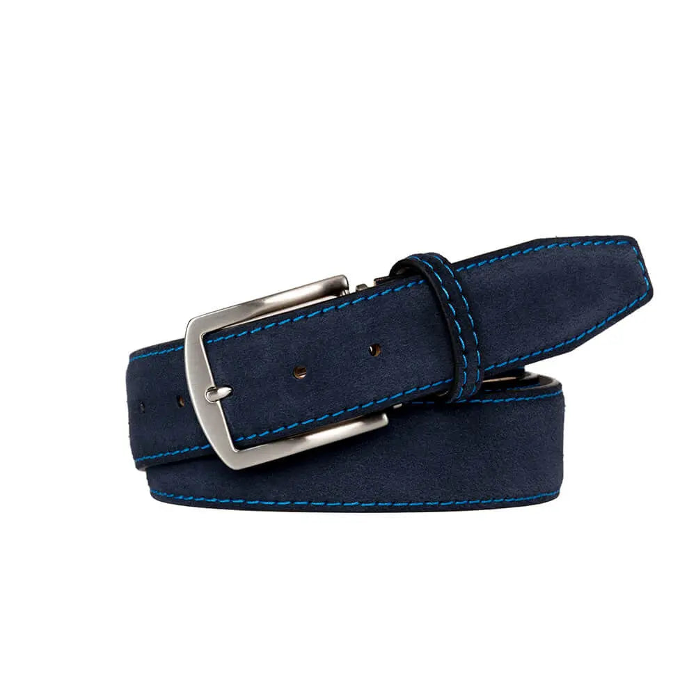 Navy Suede Leather Belt by Roger Ximenez: Bespoke Belts and Leather Accessories, handmade leather goods detail photo 2