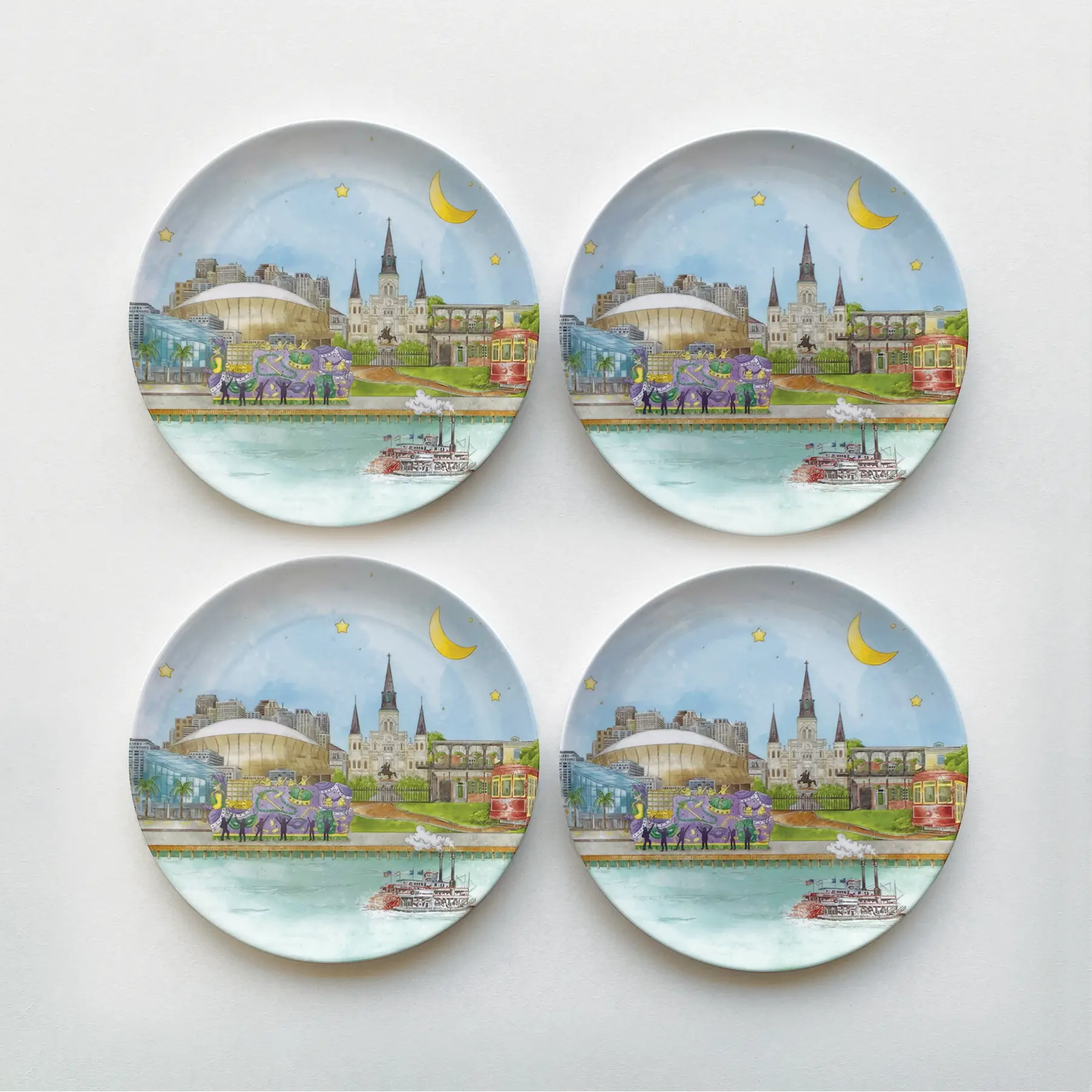 New Orleans Skyline Melamine Dessert Plates Nola Tawk