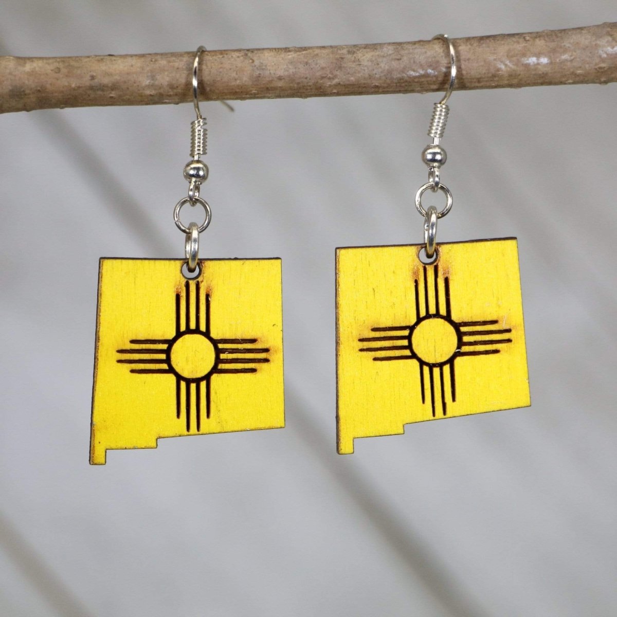 New Mexico Zia Wooden Dangle Earrings | State Symbol Jewelry
