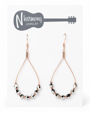 Copper Guitar String Earrings with Silver Bicones by N Harmony Jewelry, handmade jewelry detail photo 3
