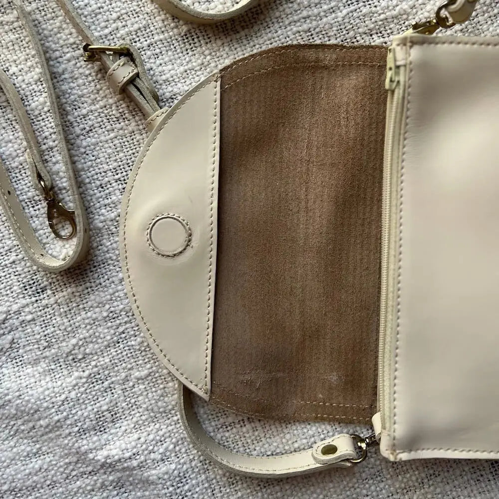 Nisolo Cleo Leather Convertible Crossbody Clutch by Mission Mercantile Leather Goods, natural skincare detail photo 14