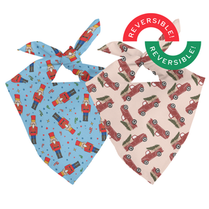 Nutcracker & Red Truck Christmas Reversible Dog Bandana by Dog Bandana Co., product view 2