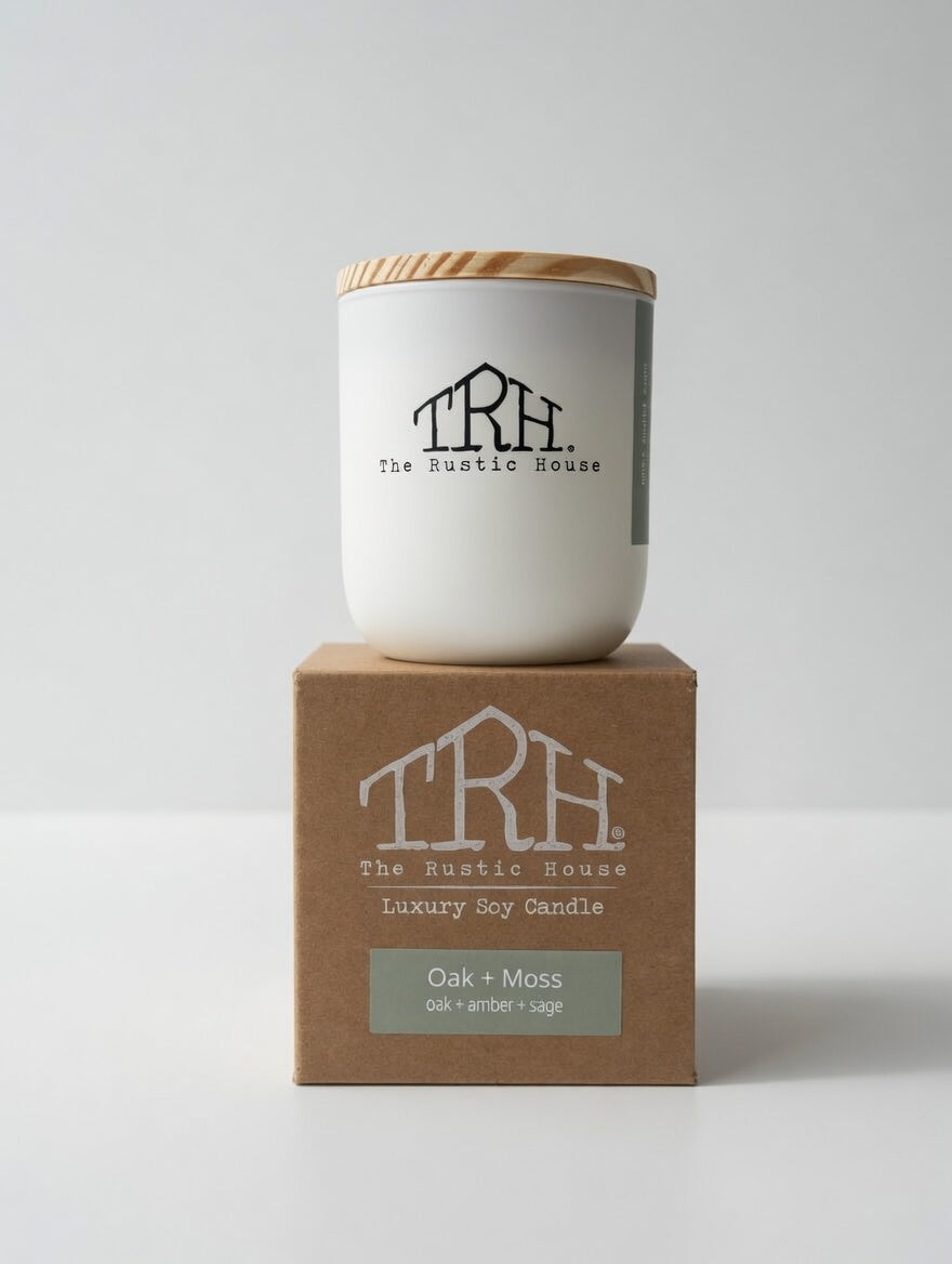 Oak + Moss Candle by The Rustic House, scented candle detail photo 2
