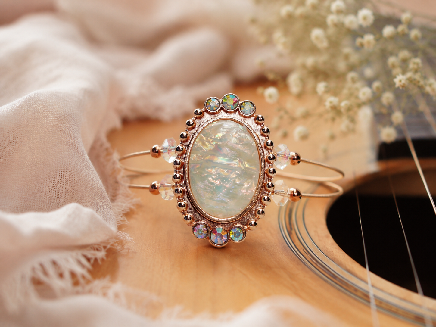 Opal bracelet made from guitar strings
