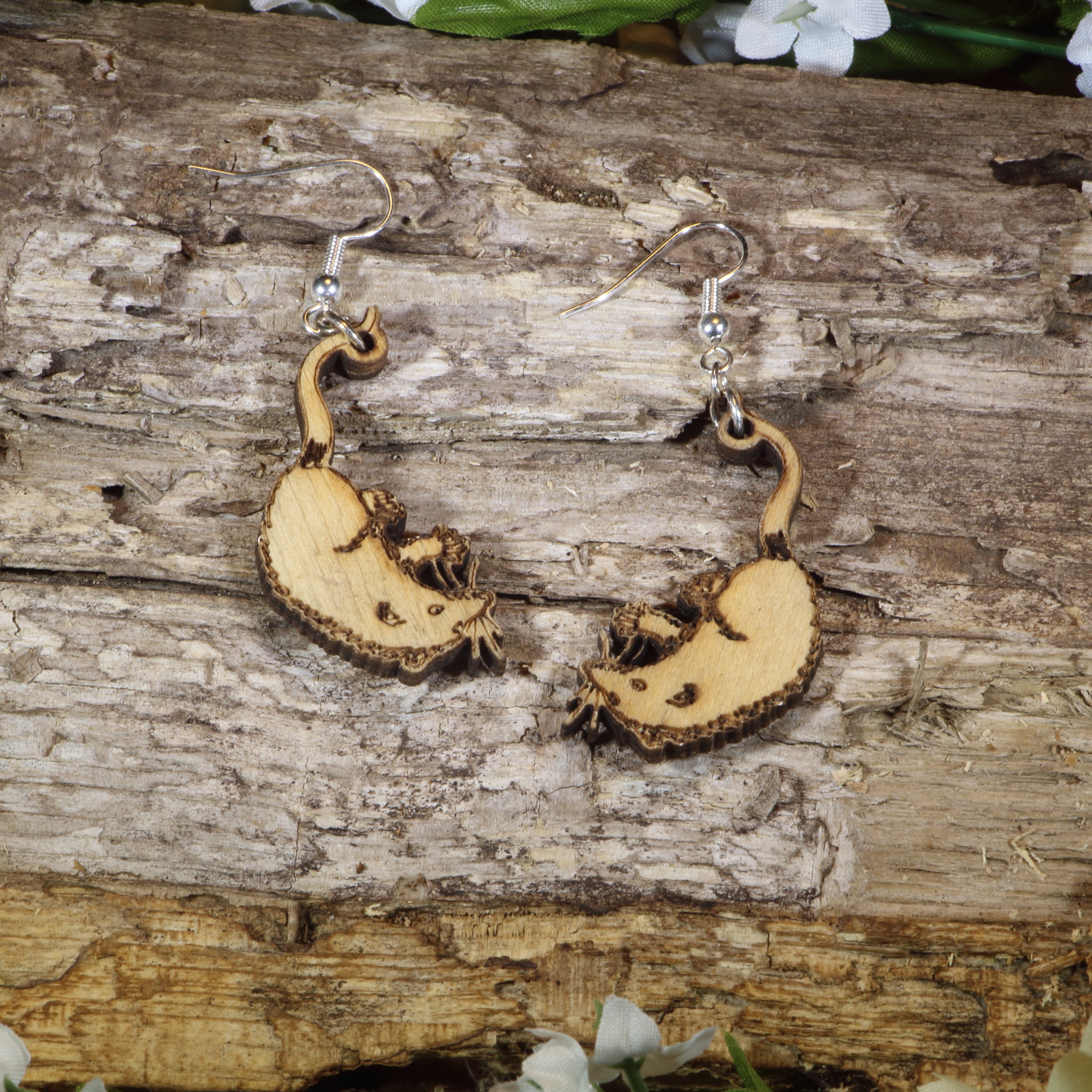 Opossum Wooden Earrings | Cute Woodland Animal Jewelry