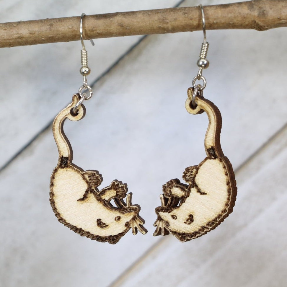 Opossum Wooden Earrings | Cute Woodland Animal Jewelry