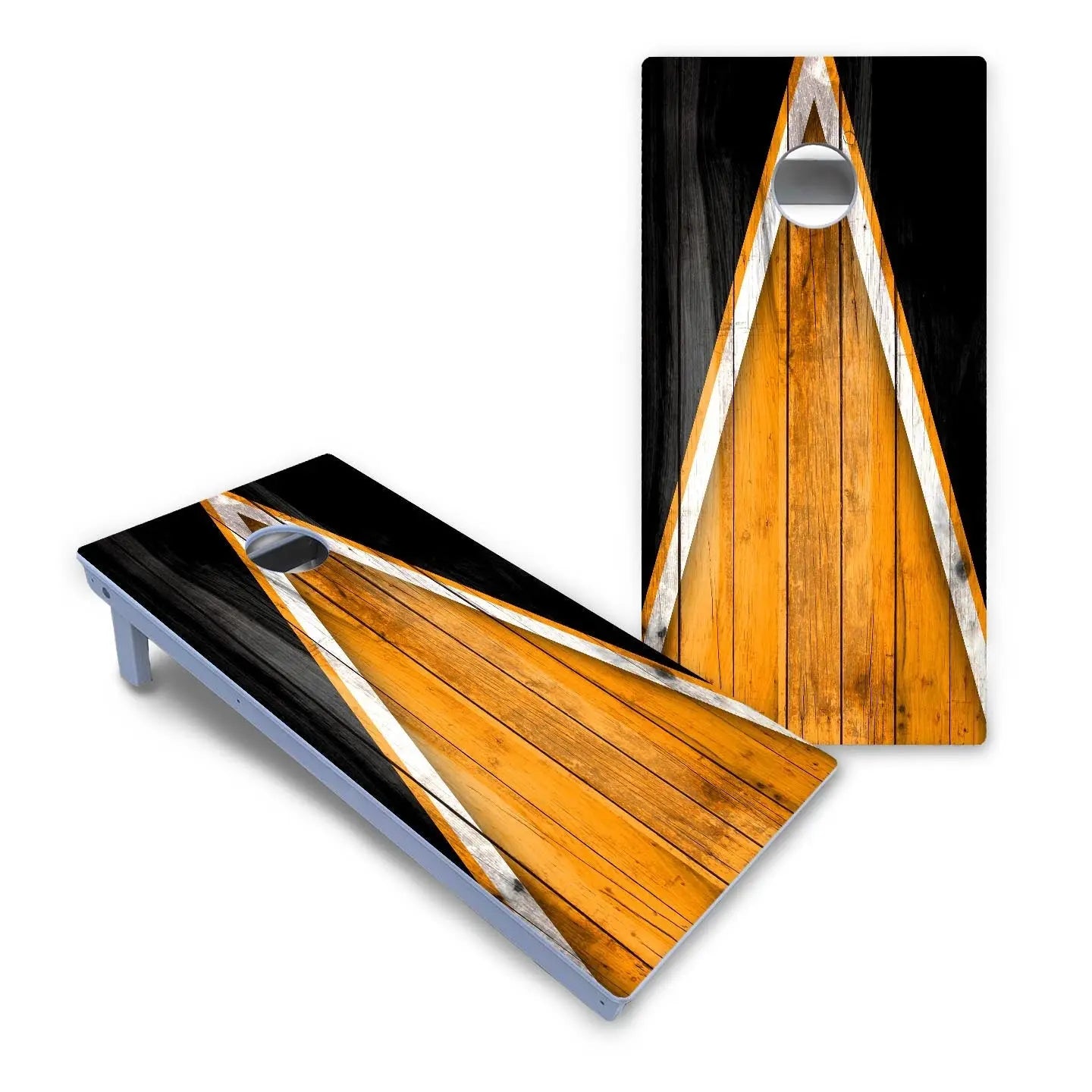 Orange/Black Triangle Cornhole Boards - All Weather Series by Cornhole Solutions, custom cornhole board detail photo 2
