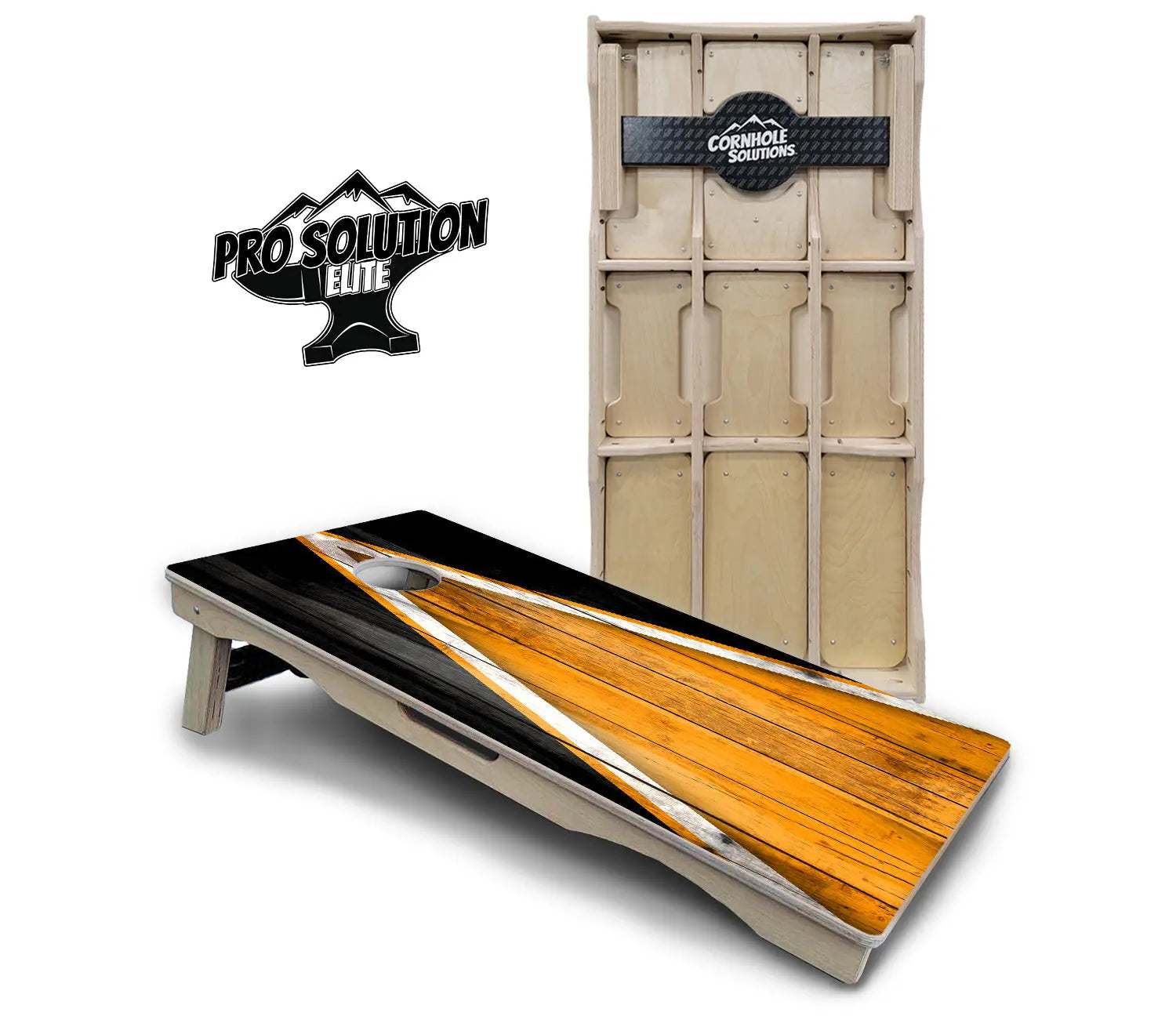 Orange & Black Triangle Cornhole Boards - Pro Solution Elite Series by Cornhole Solutions, custom cornhole board main product photo