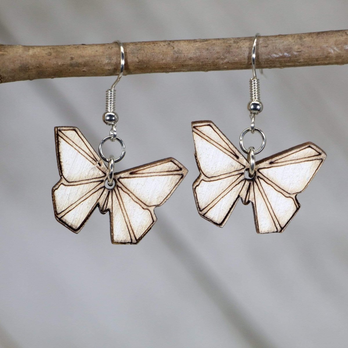 Origami Butterfly Wooden Dangle Earrings | Minimalist Nature Jewelry by Cate's Concepts, LLC, handmade jewelry main product photo