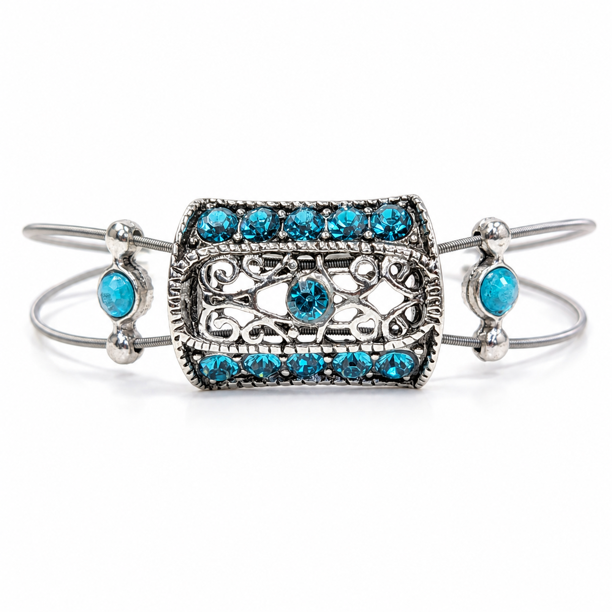 Handmade aqua and silver guitar string bracelet