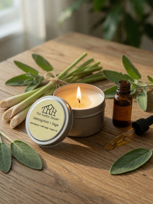 Lemongrass + Sage Travel Tin by The Rustic House, scented candle detail photo 4