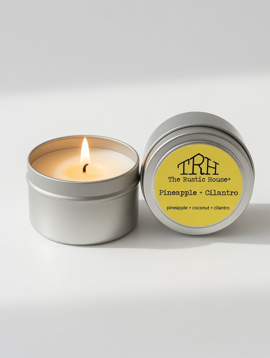 Pineapple + Cilantro Travel Tin by The Rustic House, scented candle detail photo 2