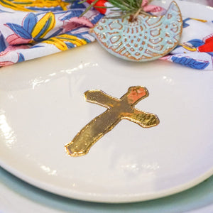 Prodigal Pottery Small Ceramic Gold Leaf Cross Plate — product view 3