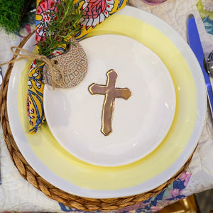 Prodigal Pottery Small Ceramic Gold Leaf Cross Plate — product view 1
