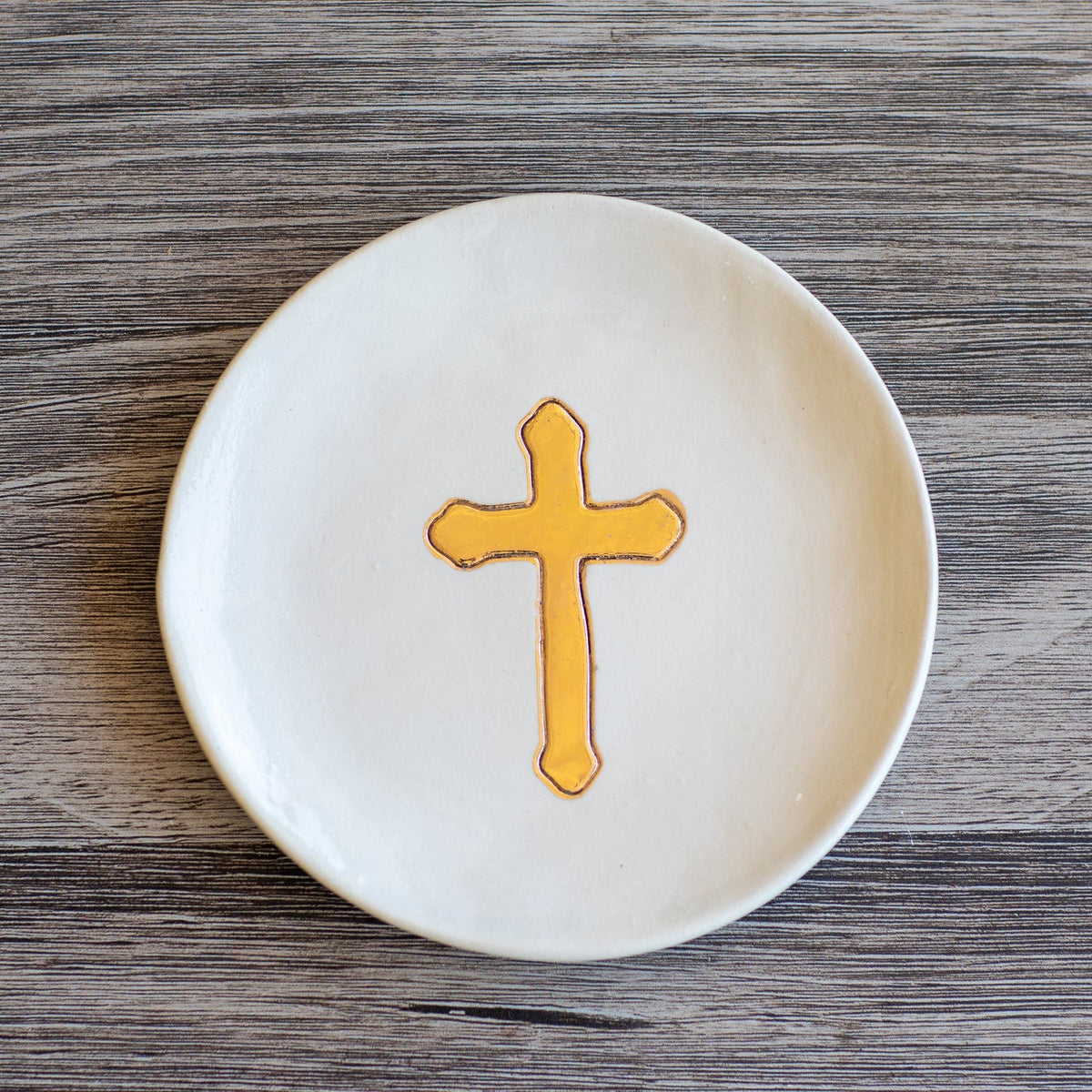 Prodigal Pottery Small Ceramic Gold Leaf Cross Plate — product view 2