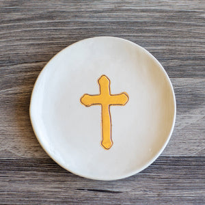 Prodigal Pottery Small Ceramic Gold Leaf Cross Plate — product view 2