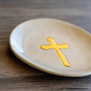 Prodigal Pottery Small Ceramic Gold Leaf Cross Plate — product view 4