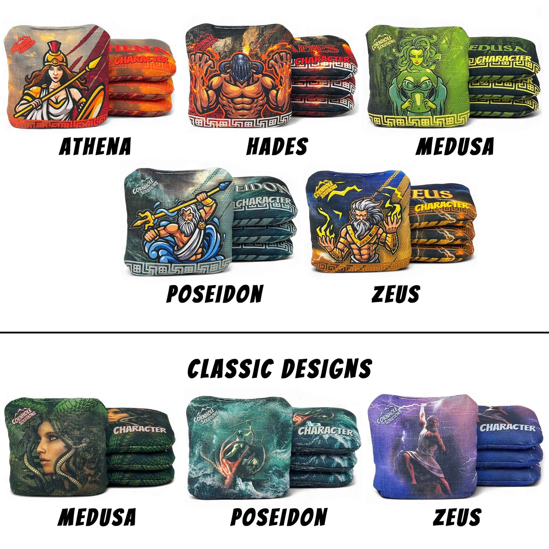 PRO Character Series Cornhole Bags - Regulation 6"x6" Set of 4 - Greek Gods