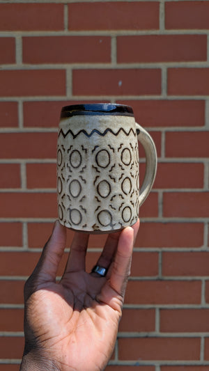 Large Inverted Bogolan Handmade Ceramic Mug, 16.9 oz by Eric Debrah Pottery — product photograph 3