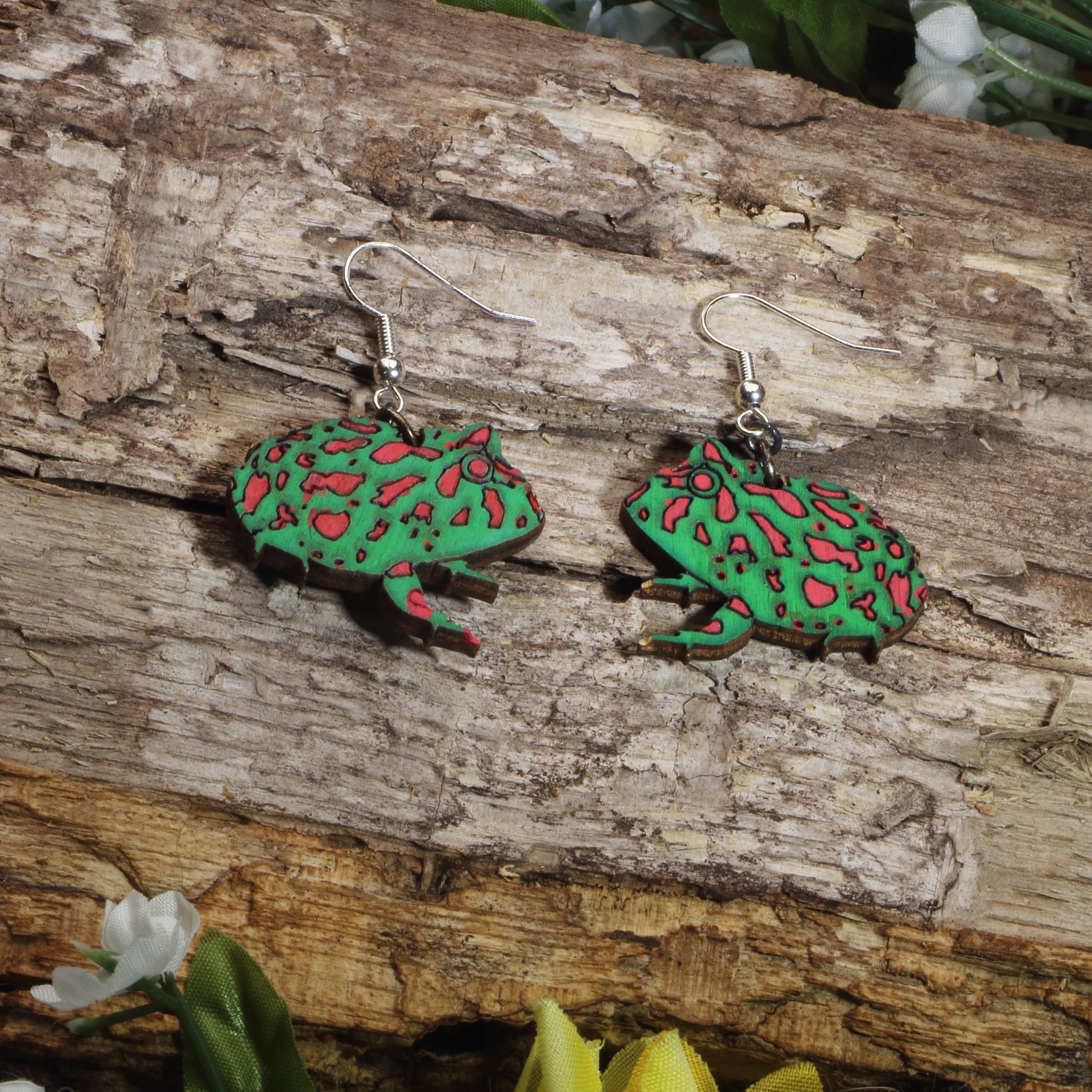 Pacman Frog Wooden Earrings | Exotic Pet Amphibian Jewelry
