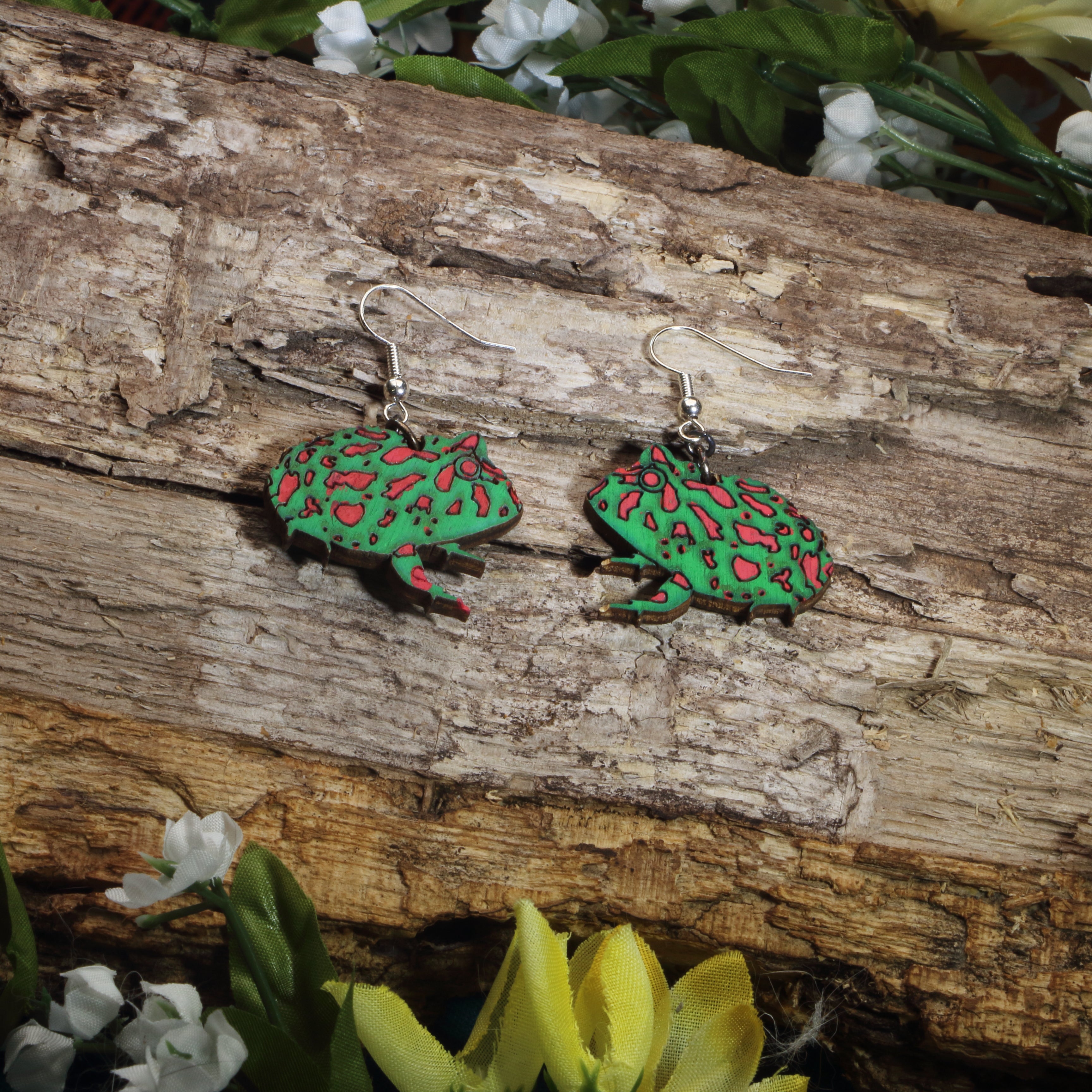 Pacman Frog Wooden Earrings | Exotic Pet Amphibian Jewelry