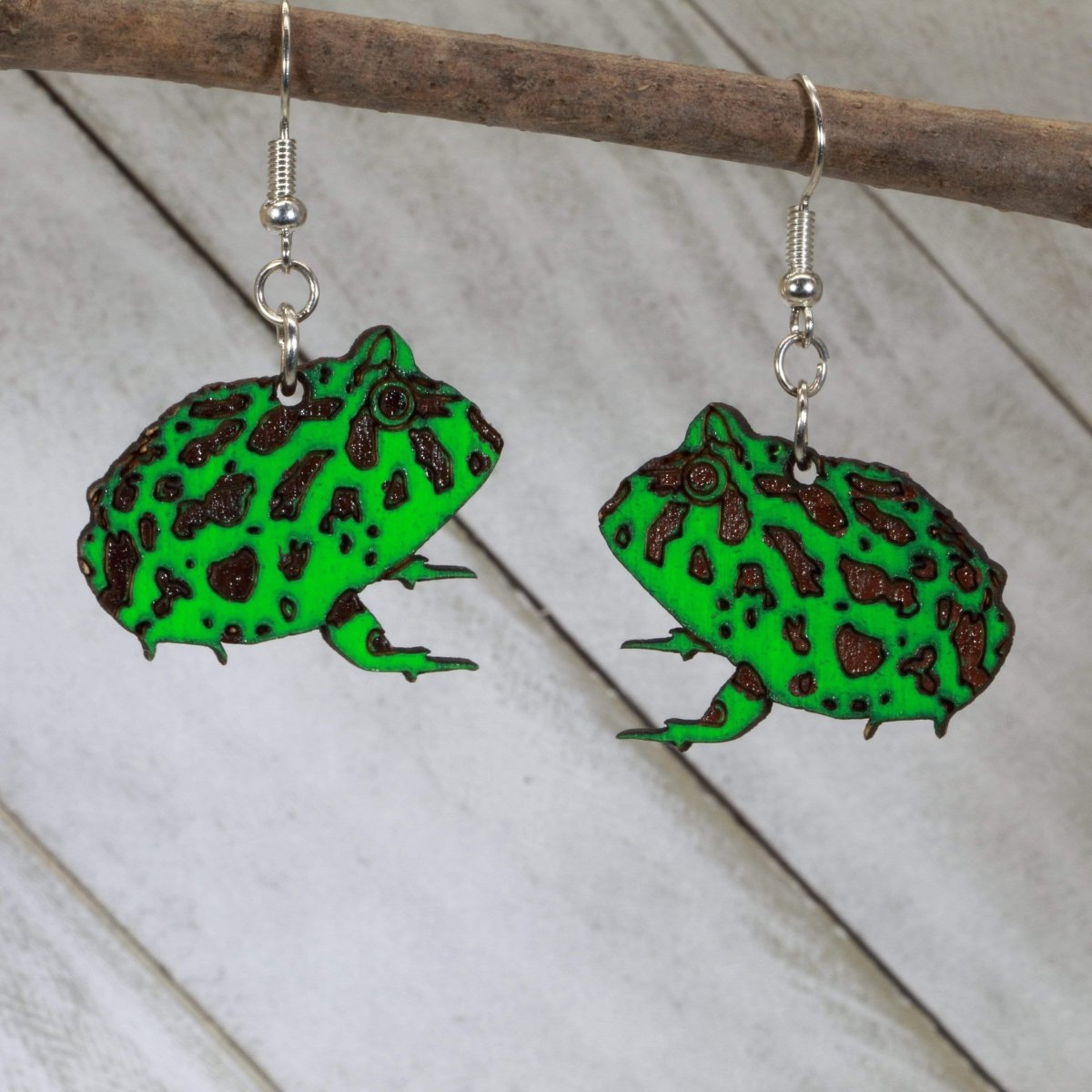Pacman Frog Wooden Earrings | Exotic Pet Amphibian Jewelry