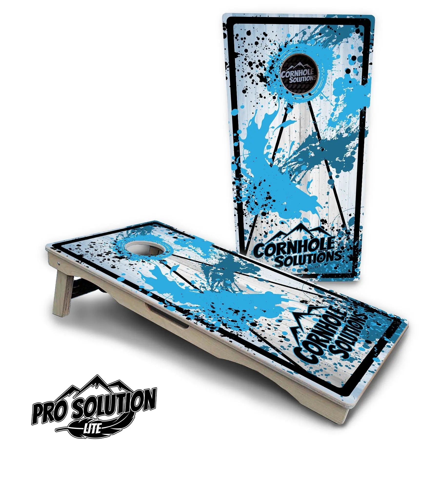 Paint Splatter CS Logo Cornhole Boards - Pro Solution Lite Series by Cornhole Solutions, custom cornhole board main product photo
