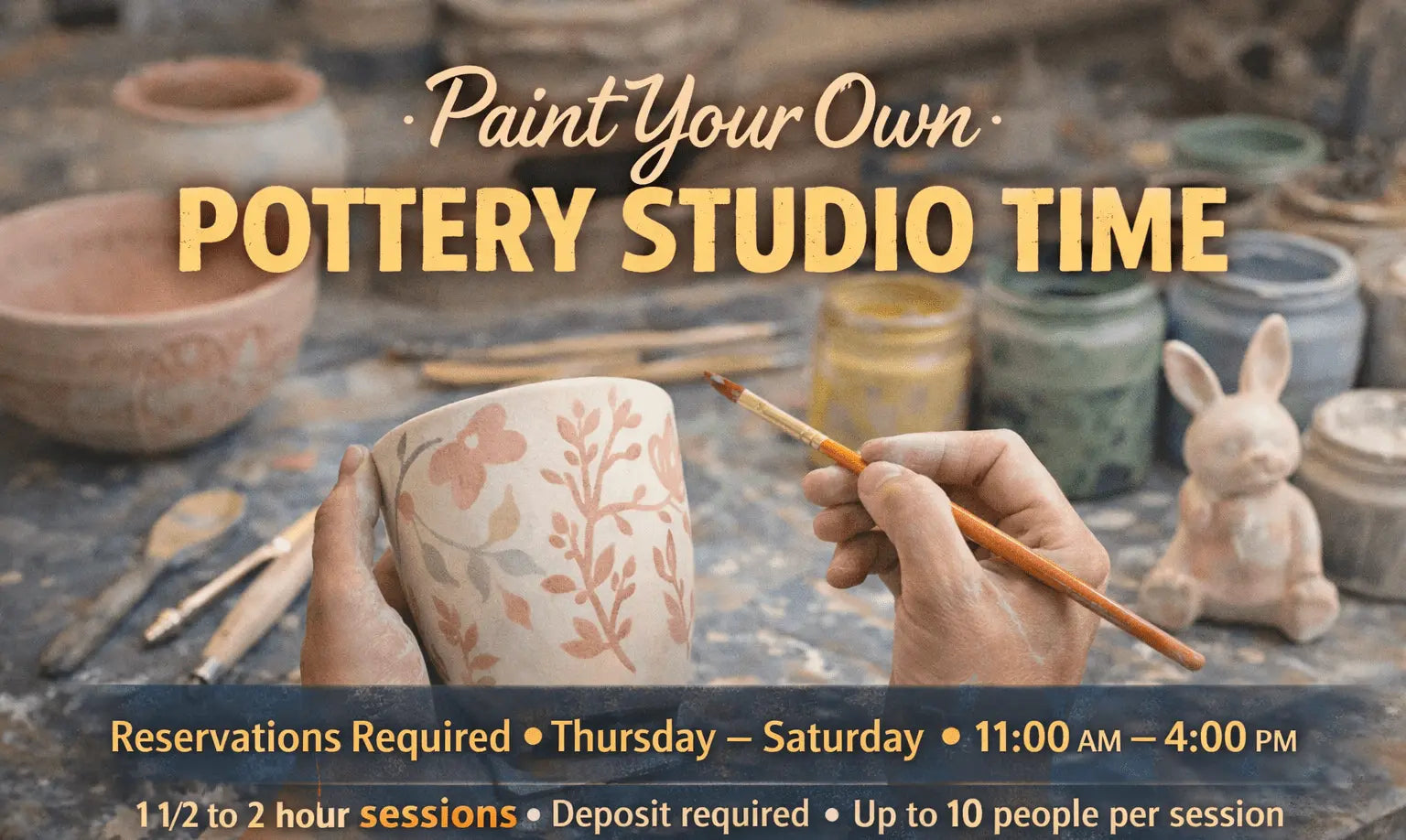 Paint Your Own Pottery Studio Time | June 2026 Deposit by The Wheel in the Window Pottery Studio, Southern home decor main product photo